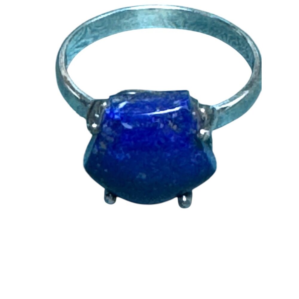 Handcrafted Sterling Silver Ring with Hexagonal Lapis Lazuli Gemstone